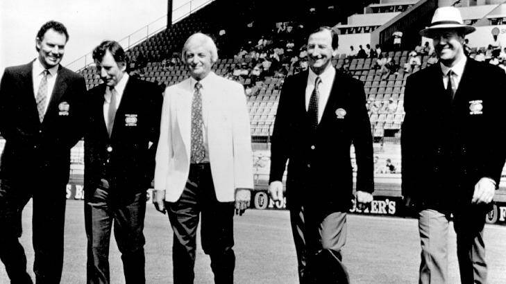 The 1993 Channel Nine cricket commentary team (from left) Greg Chappell, Ian Chappell, Richie Benaud, Bill Lawry and Tony Greig.