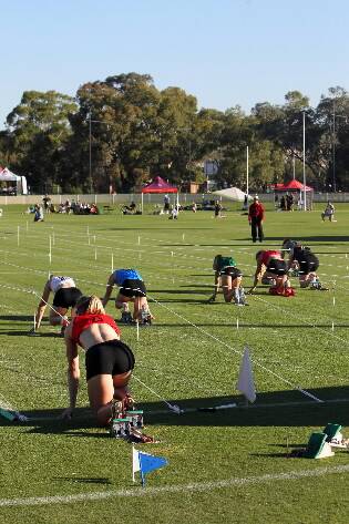 Melissa Breen in action at the Commonwealth Games last year and INSET the Olympian and Commonwealth Games sprinter was off the back mark and in the red bib for the women’s gift final in Albury last year.
