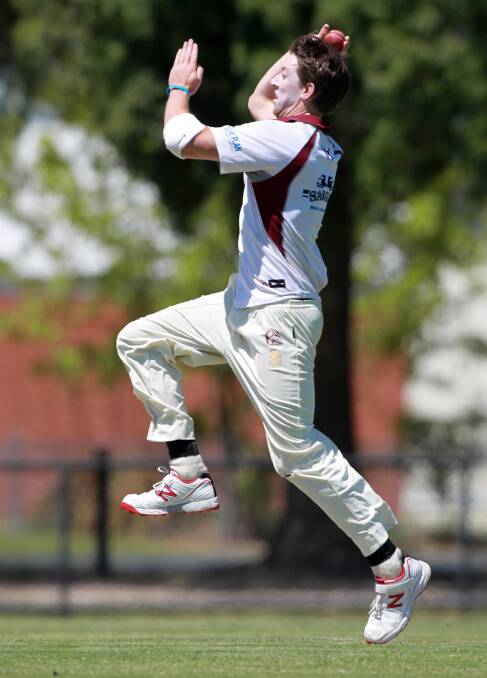 Beau Kennedy lets rip for Wodonga against Lavington at Les Cheesley Oval on Saturday. He took 2-34 off 11 overs.
