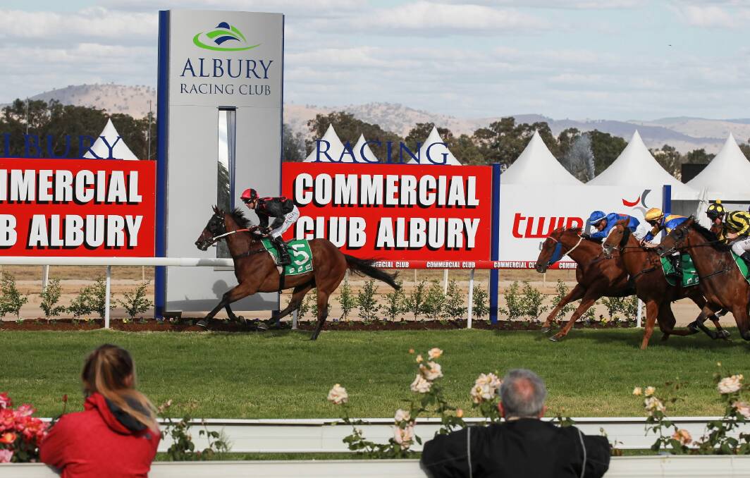 The Monstar races clear to win the feature race of the first day of the Cup Carnival the Albury City Handicap. Picture: DYLAN ROBINSON
