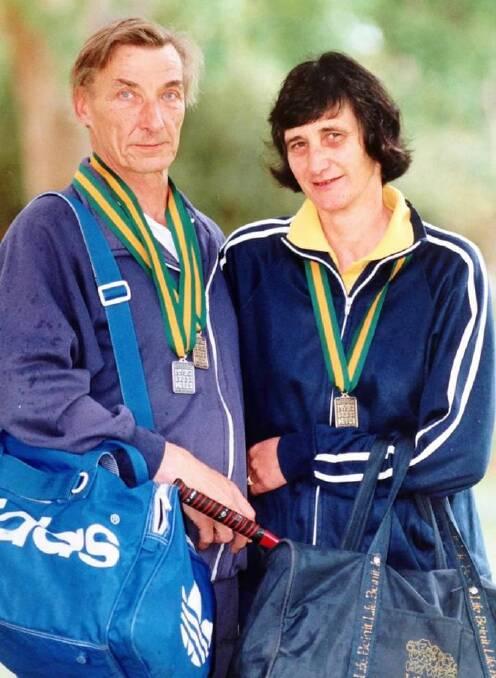 Peta Cox and her husband Ted during a badminton tournament. She took up the sport in England.