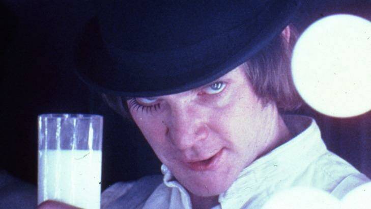 Malcolm McDowell in Stanley Kubrick's film <i>A Clockwork Orange</i>.