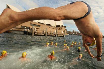 Wet and wild: The annual Australia Day Ocean Swim in which professional and amateur swimmers alike compete in a race around the harbour.
 Photo: Jacky Ghossein