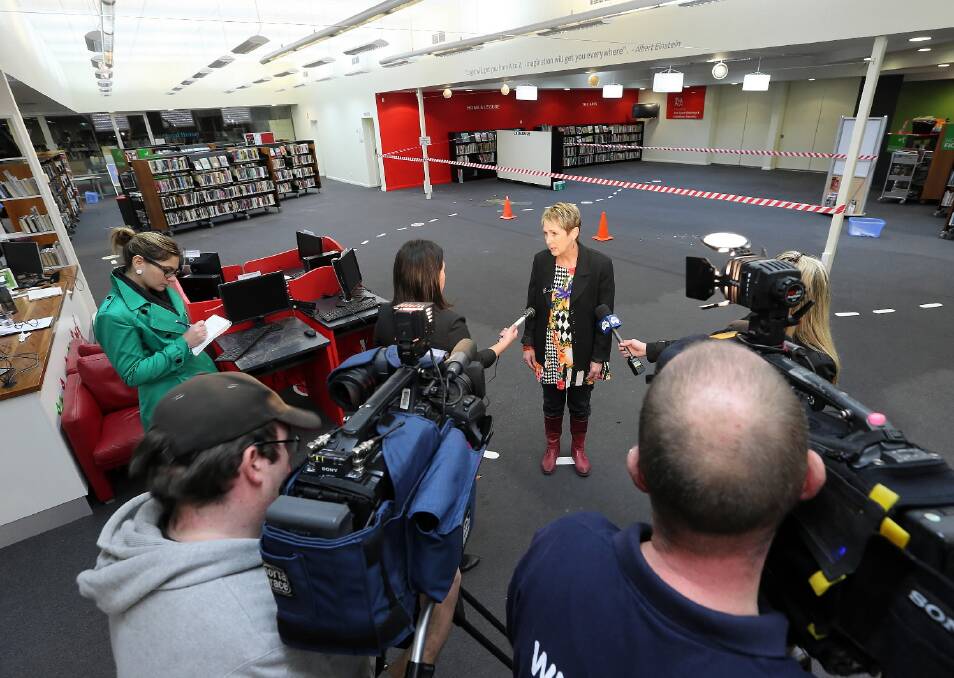 Wodonga council’s Debra Mudra is confident the library will re-open on Monday after the clean-up. Picture: JOHN RUSSELL