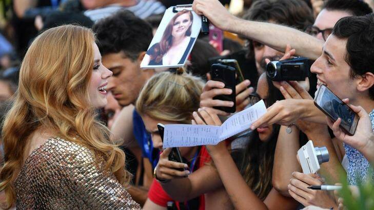 US actress Amy Adams meets fans as she arrives on the red carpet for the movie Nocturnal Animals at the Venice Film Festival. Photo: Ettore Ferrari/AP