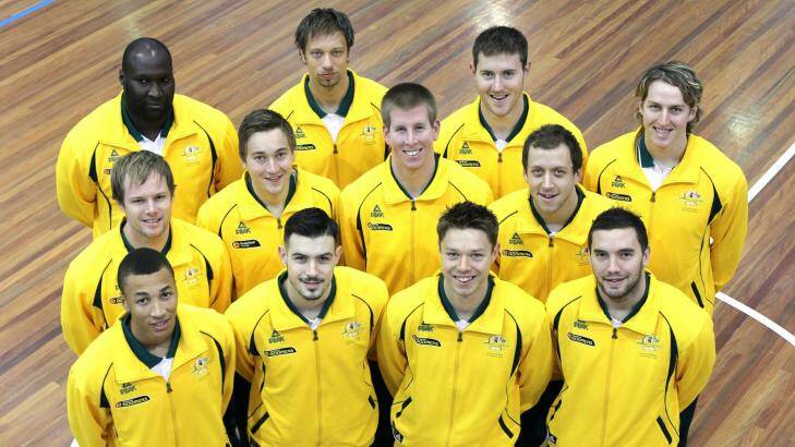 The Boomers World Cup squad at the AIS in Canberra on Monday. Photo: Basketball Australia