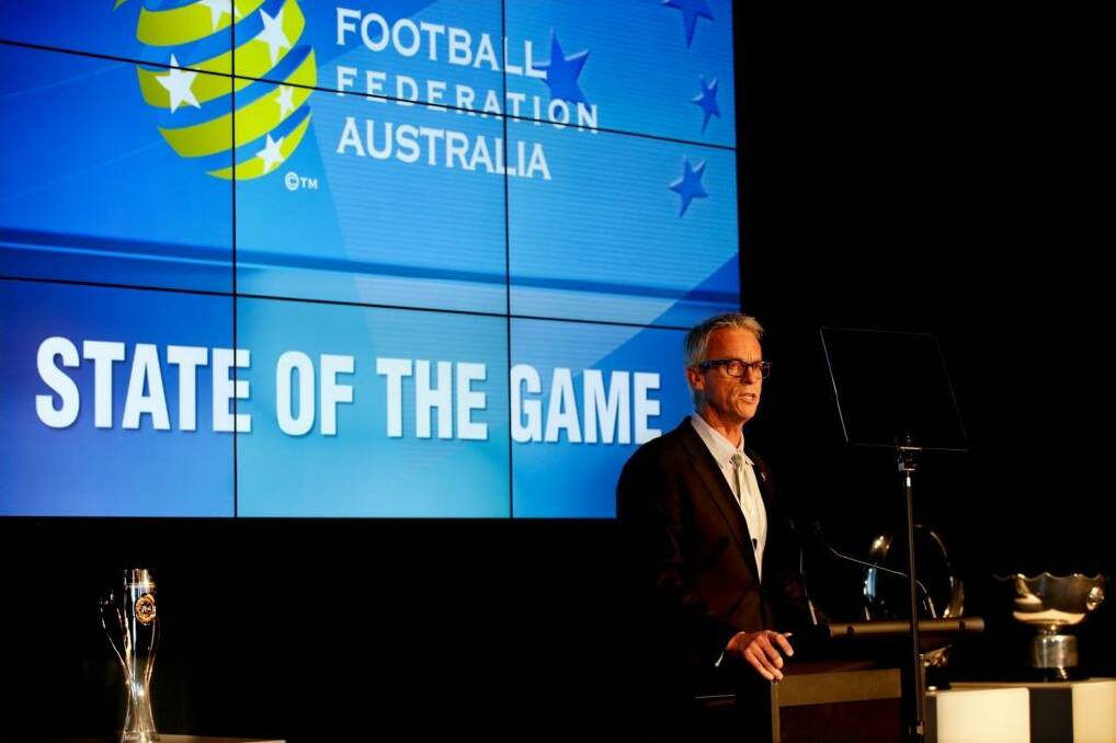 "I think football is uniquely placed" ... David Gallop delivers his speech on Thursday. Photo: Edwina Pickles