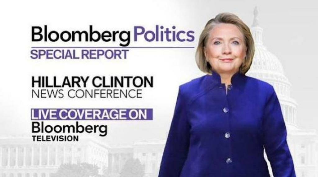 Bloomberg Politics: 'Bad call on the Hillary promo graphic'. Photo: Bloomberg Politics/Twitter