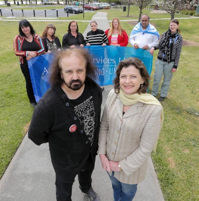 Mercy Centre employee and union delegate Des Pumpa and ACTU president Ged Kearney addressed employees against “unfair” changes to their work conditions. Picture: TARA GOONAN