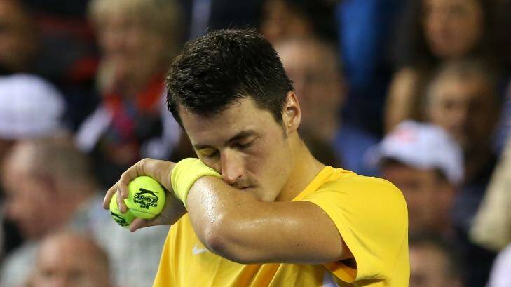 GLASGOW, SCOTLAND - SEPTEMBER 20 : Bernard Tomic of Australia in action during his singles match against Andy Murray of Great Britain on the third day of the Davis Cup Semi Final 2015 between Great Britain and Australia at the Emirates Arena on September 20, 2015 in Glasgow Scotland. (Photo by Mark Runnacles/Getty Images) Photo: Mark Runnacles