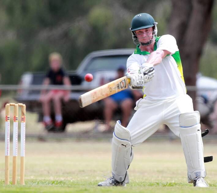 Mark Betheras bats for Mount Beauty as Murray Price comes into deliver for Barnawartha.