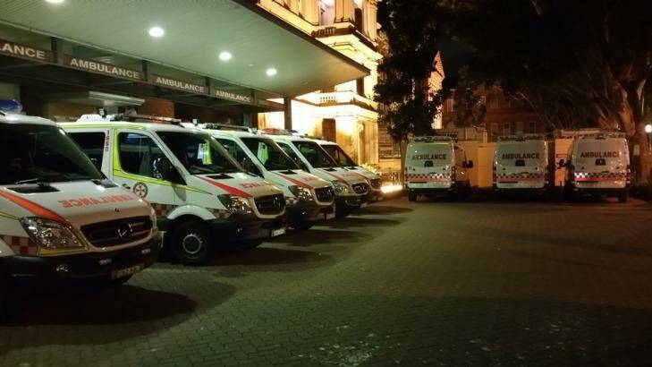 Ambulances parked outside Royal Prince Alfred Hospital in Sydney. Photo: Supplied