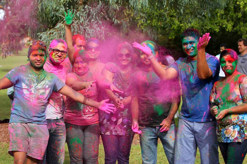 Hovell Tree Park was transformed into a mass of colour for the Indian festival Holi yesterday. Picture: MATTHEW SMITHWICK