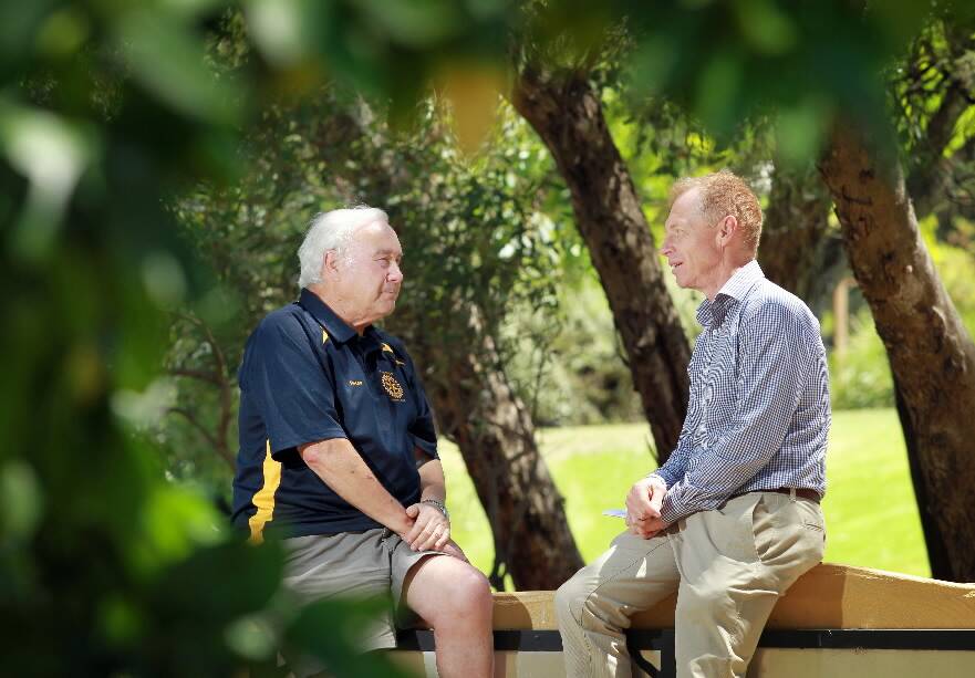 Peter Lee and Rotary Club of Albury-Hume president elect Gordon Shaw discuss the Dr John McDonald medical scholarship, which is now open for applications. Picture: KYLIE ESLER