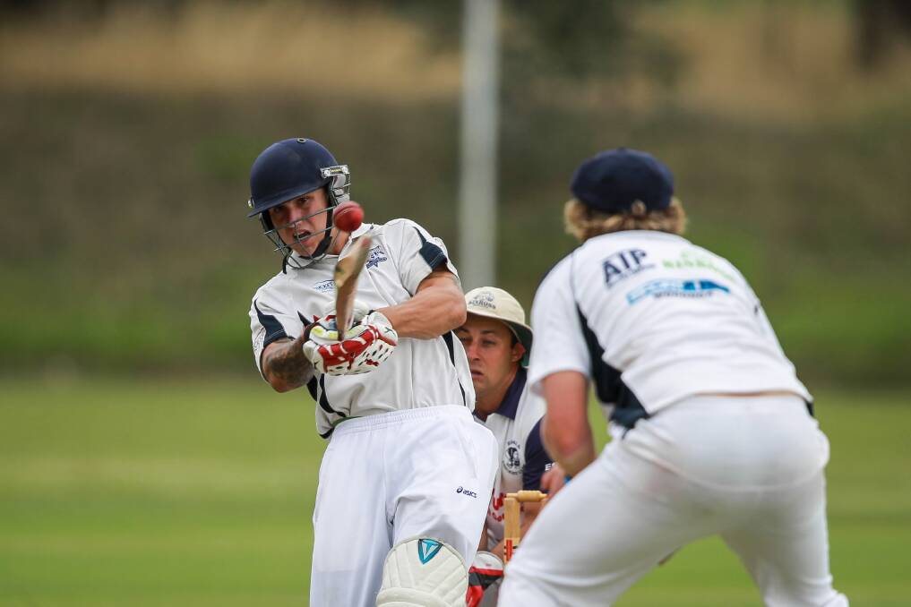 Baranduda batsman Rohan Pearce mistimes a pull shot, but topscored with 28. Pictures: DYLAN ROBINSON