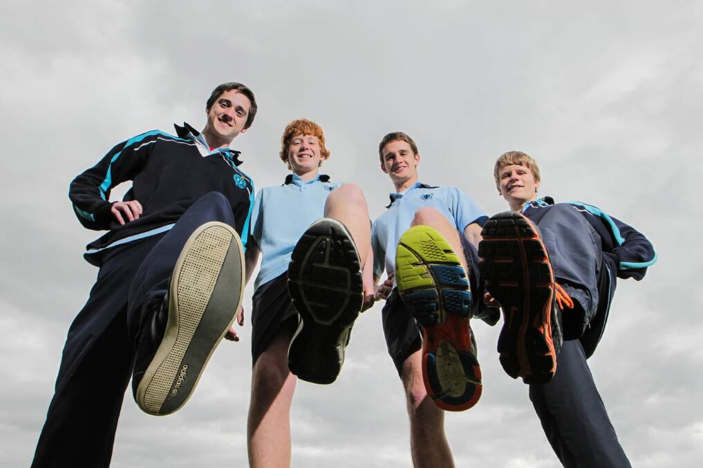 Wodonga Senior Secondary College year 10 students Tyler Scott, Nick Fitzsimons, Mitch Walker and Philip Stahl will take part in a 250-kilometre walk around the region to raise money for headspace. Picture: DYLAN ROBINSON
