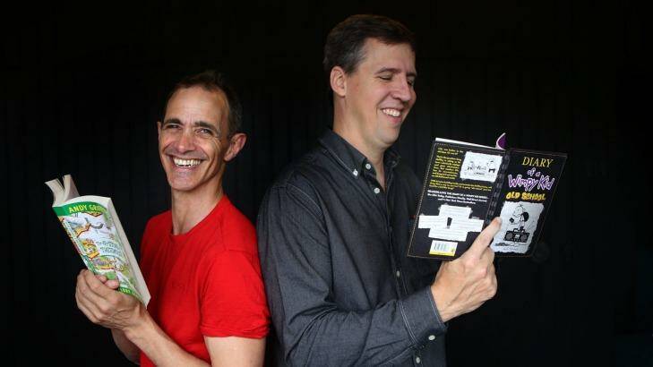 Jeff Kinney (right) says many children's authors like Andy Griffiths (left) or David Walliams are "born performers". Photo: James Alcock
