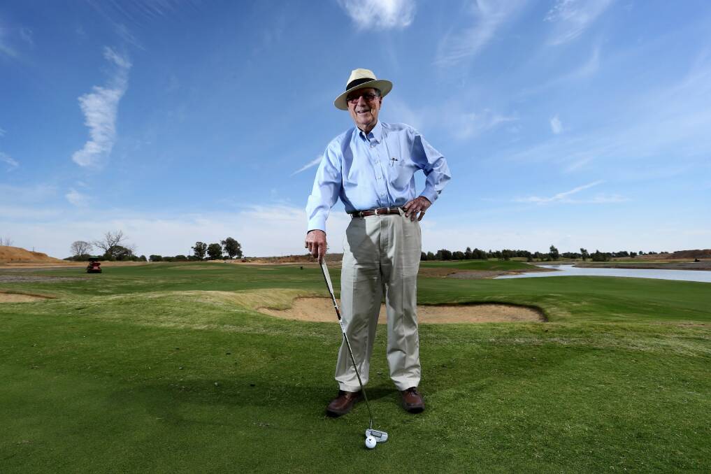 Golf legend Peter Thomson inspects the new section of the Black Bull Golf Course at Yarrawonga. Picture: MATTHEW SMITHWICK