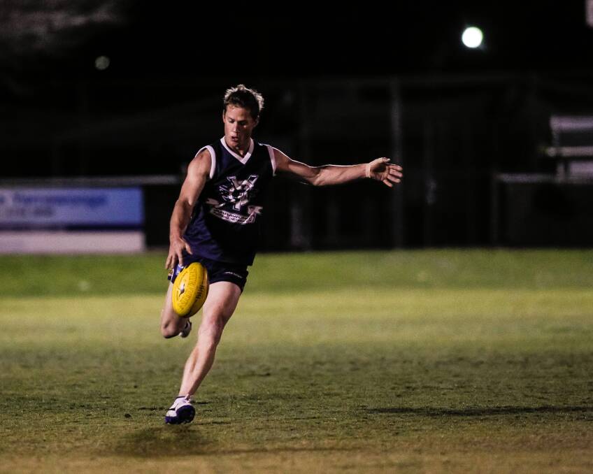 Yarrawonga midfielder Craig Whinray was put through his paces at training last night ahead of tomorrow’s qualifying final against Lavington. Picture: DYLAN ROBINSON