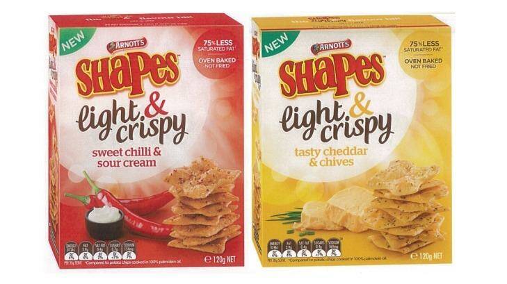 Arnott's Shapes Light & Crispy products with the misleading health claim. Photo: ACCC