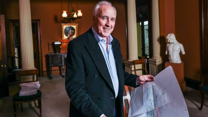 The former prime minister with his original sketch plan of the park.  Photo: Brendan Esposito