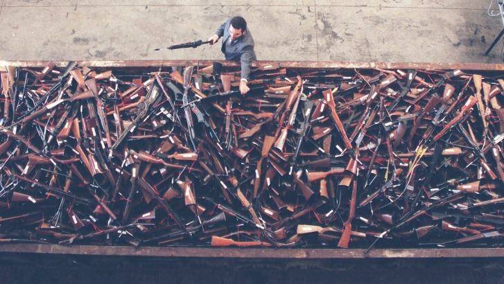 About 4000 guns about to be destroyed as part of the 1996 buyback.  Photo: Dean Sewell