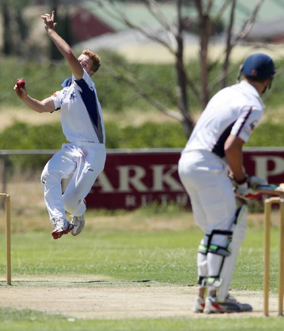 Greta bowler Will Reilly delivers at Barkly Park. Pictures: MATTHEW SMITHWICK