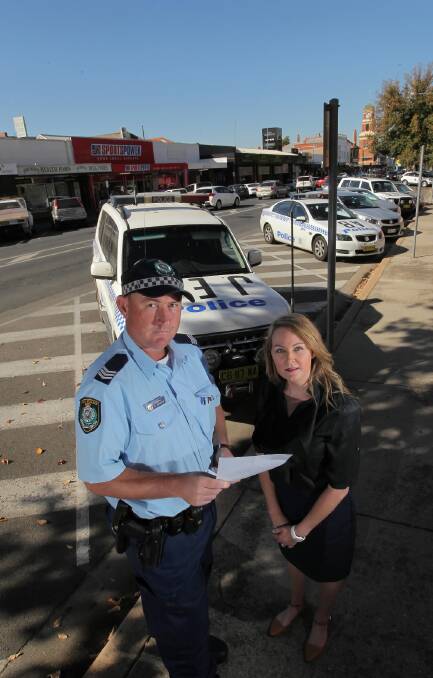 Sergeant Matt Zemaitis and Albury Council road safety officer Lauren Musil talk about the Top Five operation. Picture: DAVID THORPE