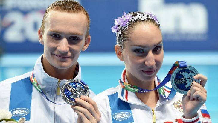 Not happy: Silver medallists Aleksandr Maltsev and Darina Valitova of Russia. Photo: Matthias Hangst
