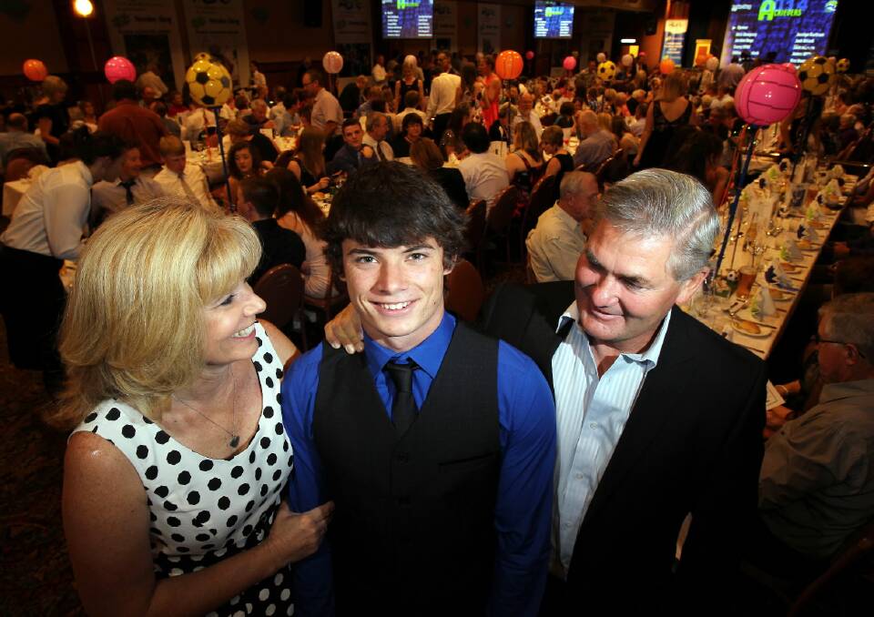 Young Achiever of the year Josh Briant, 18, with his parents Zuze and Wayne Briant, at last night’s ceremony. Pictures: KYLIE ESLER 