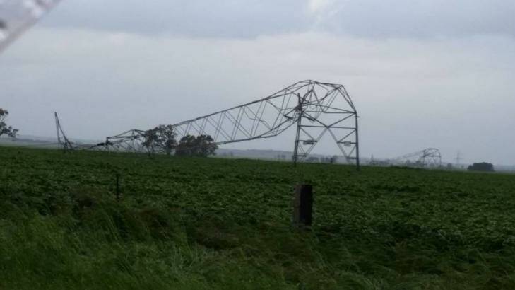 A damaged transmission in Adelaide following storms. Photo: Twitter/Vic_Rollison