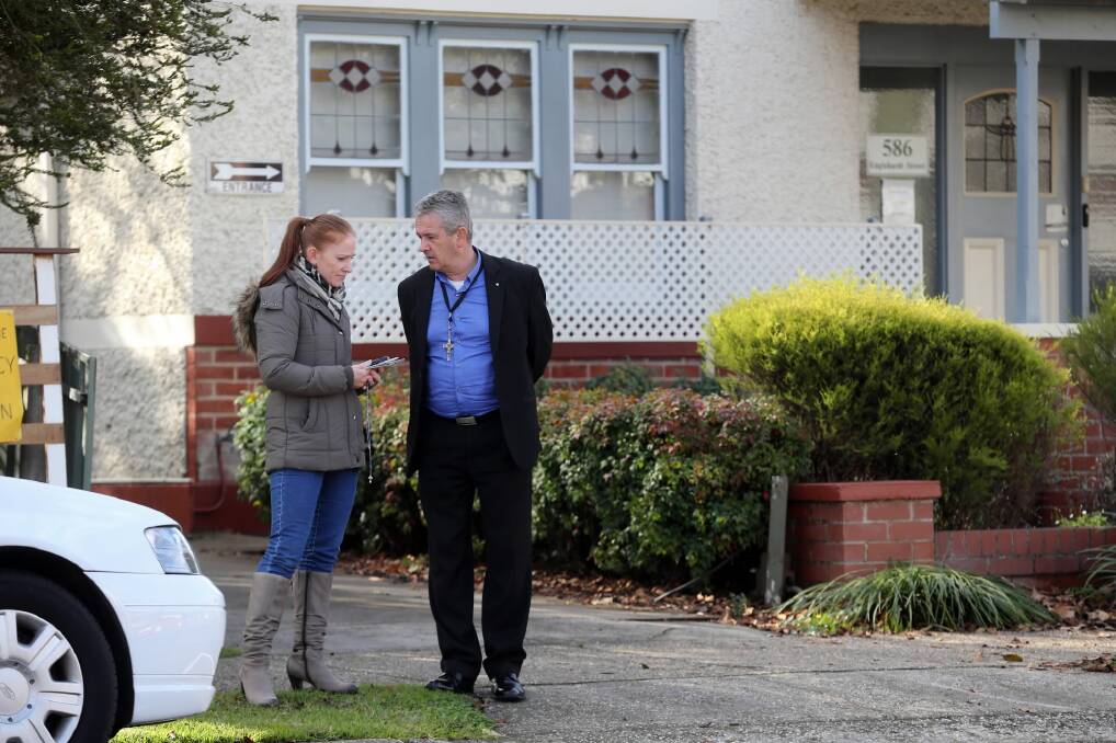 Paul Hanrahan, pictured right, outside the Albury abortion clinic yesterday. Picture: JOHN RUSSELL