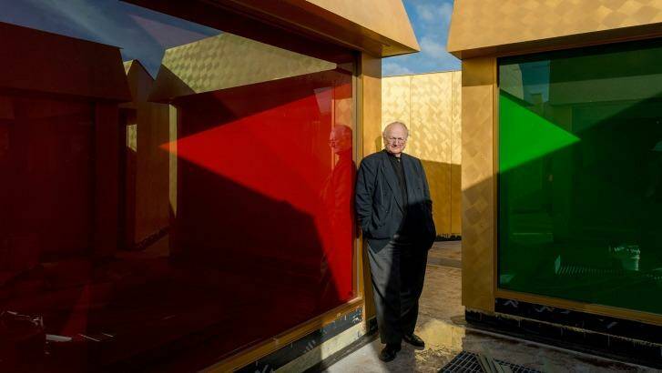 Glenn Murcutt poses for a photo at the Islamic Mosque in Newport, Melbourne. Photo: Jesse Marlow