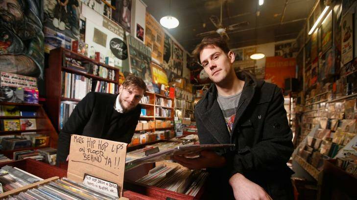 Playing along: High Fidelity director David Ward with actor Russell Leonard who plays Rob, the protagonist who owns a record store. Photo: Darrian Traynor/Getty Images