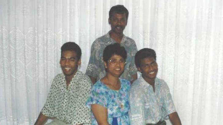 The Kistan family in the early 1990s. From left: Nesan, Sarah, Tony and brother Adrian. Photo: Supplied