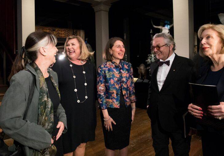 Australian Museum Director, Kim McKay, (second from left) with Gabi Hollows, Premier Gladys Berejiklian, George Miller and Ita Buttrose at the opening of the 200 Treasures exhibit at the Australian Museum in Sydney. 13th October 2017 Photo: Janie Barrett