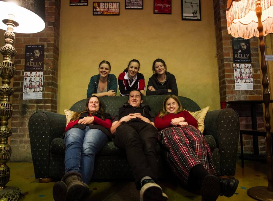 HotHouse Theatre Studio Ensemble students Ayesha Harris-Westman, Claudia Grenfell-Urjland, Aquilla Sorensen, Christine Miles, Paddy Brown and Georgie Currie are aiming to raise $9000 in a week. Picture: DYLAN ROBINSON