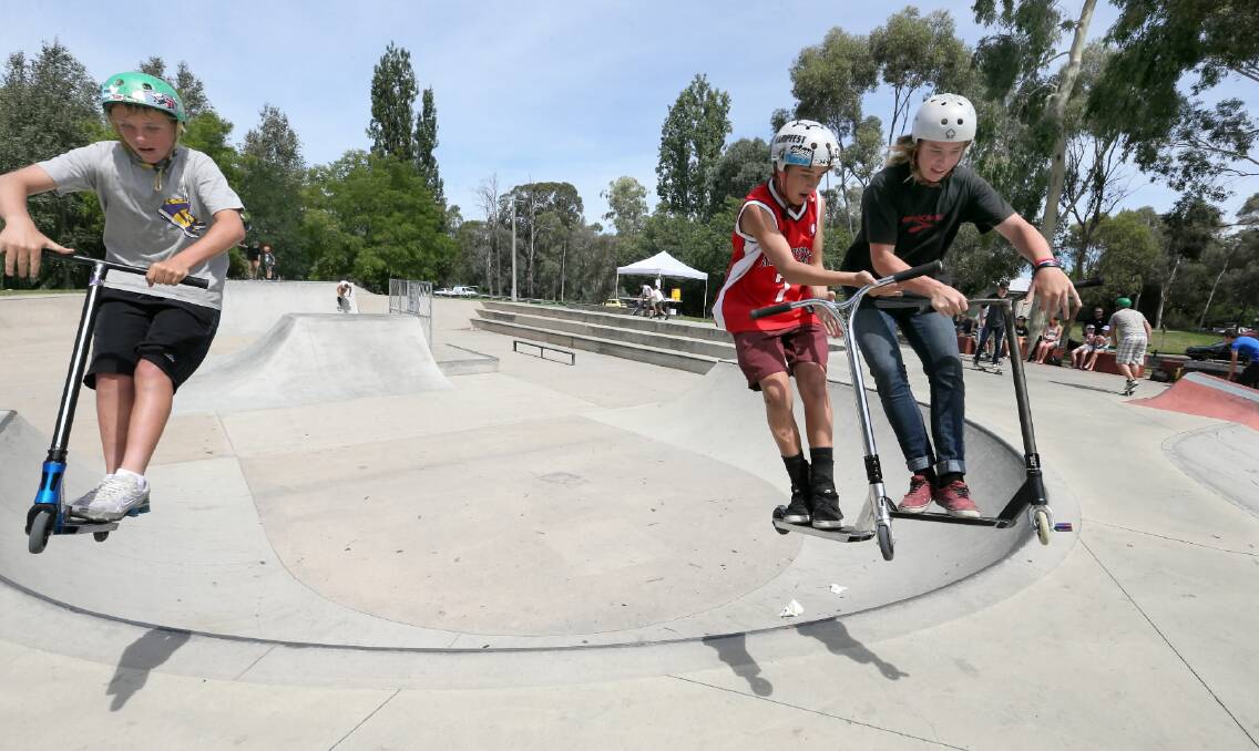 Building the third stage of Wodonga’s skate park will benefit Lochlen Beckett, Riley Valta, and Jack Driscoll. Picture: PETER MERKESTEYN