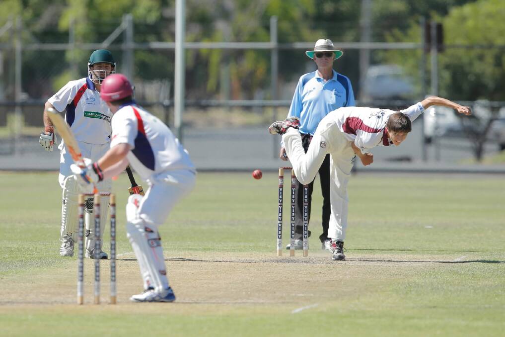 Wodonga’s Beau Kennedy sent down 15 overs for 1-42 in the second innings. Pictures: TARA GOONAN