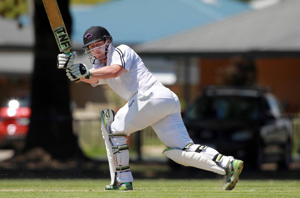 Andrew Mackinlay plays a shot for Lavington against Wodonga in his knock of 15. Pictures: KYLIE ESLER