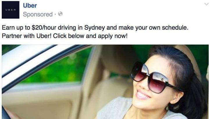 An ad that appears on Facebook for drivers.