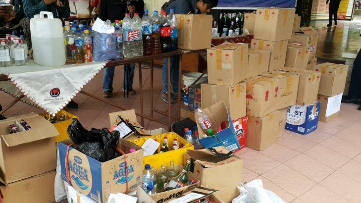 Home-made alcohol confiscated from all over Yogyakarta this month.
 Photo: Amilia Rosa