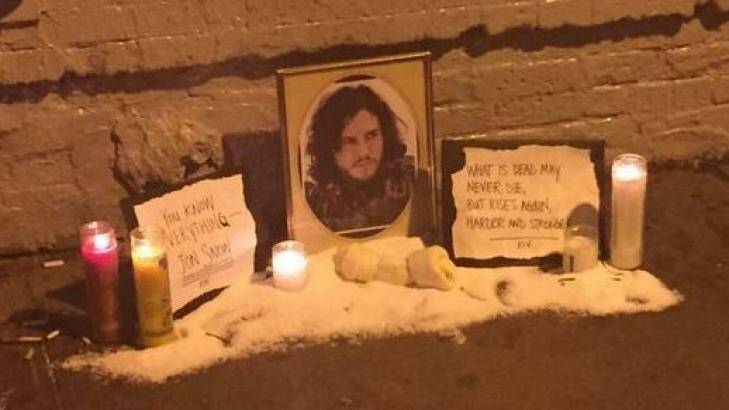 Jon Snow memorial in Brooklyn, courtesy of Twitter user @butlikesrsly Photo: Debbie Saslaw
