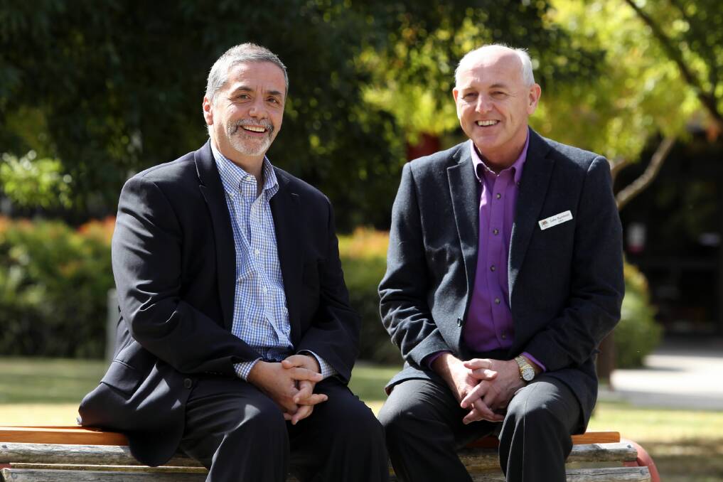Chief executive of Australian Childhood Foundation Joe Tucci and Upper Murray Family Care chief executive Luke Rumbold at the family law pathways conference. Picture: MATTHEW SMITHWICK