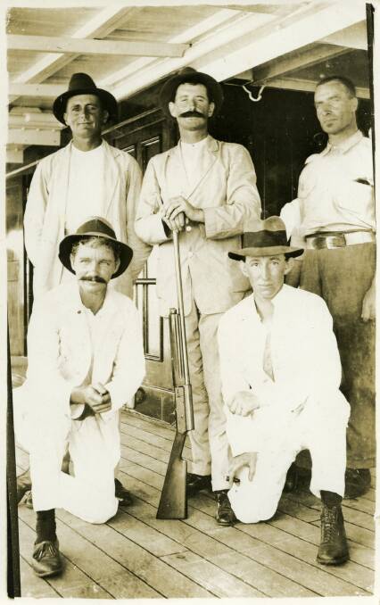 Albert Borella (top left), aboard the SS Alderham, on his way to Townsville to enlist. Picture: NORTHERN TERRITORY LIBRARY