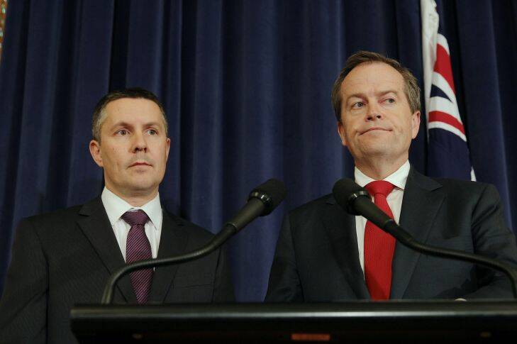 Shadow Minister for Environment, Climate Change and Water, Mark Butler and Opposition Leader Bill Shorten address the media during a press conference at Parliament House in Canberra on Friday 1 November 2013.
Photo: Alex Ellinghausen