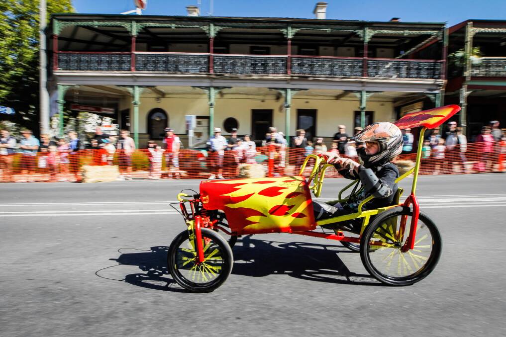 Wangaratta’s Luke O’Connell competed in a wheely bin-style cart.