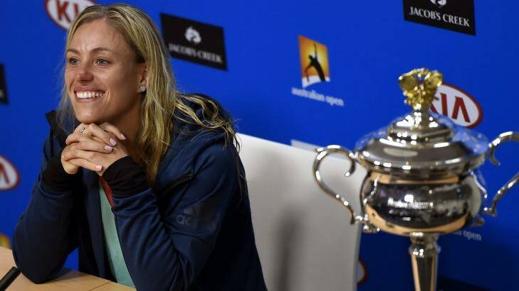 Angelique Kerber of Germany beams during a press conference following her win over Serena Williams. Photo: Andrew Brownbill