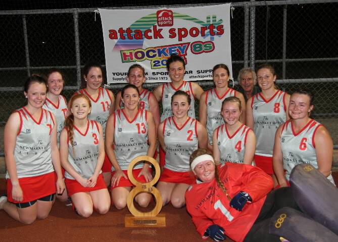 The Newmarket Hotel women’s team dominated the final of the Hockey Albury-Wodonga Charity 8s hybrid competition, romping to a 4-0 victory against Cosgraves Property Services. Picture: DON CULLEN