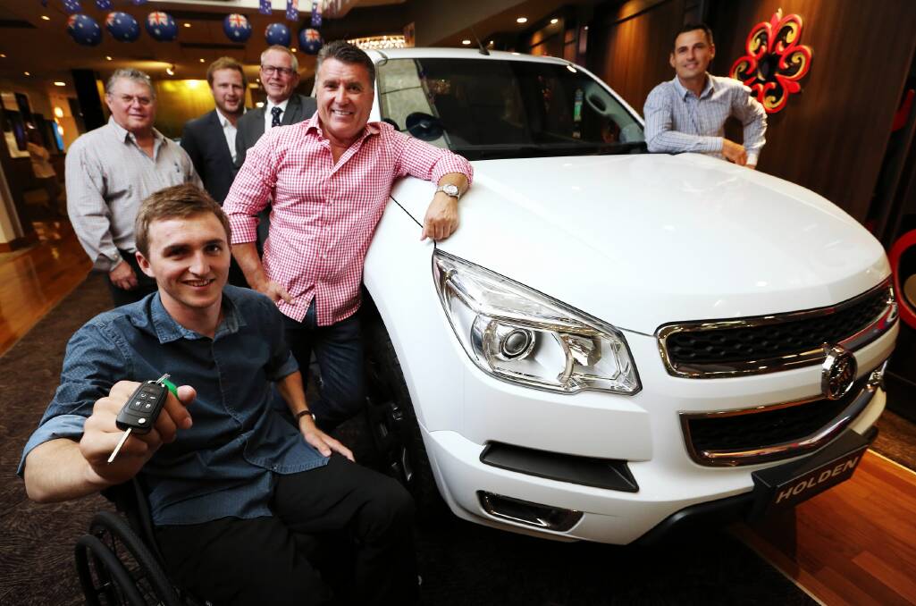 The raffle for the Holden Colorado to raise money for the James McQuillan Future Fund was drawn last night at the SS&A Club, with the winner notified by phone. James McQuillan holds the keys, flanked by John Dowling, Andrew Brickhill, Noel Willis, Mick Blomeley and Josh Ryder. Picture: JOHN RUSSELL